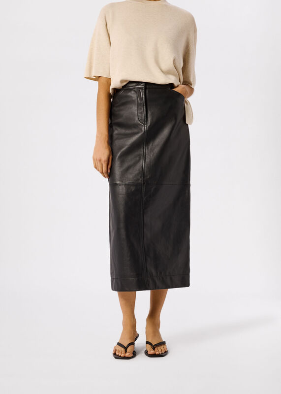 Black Jamie Leather Midi Skirt