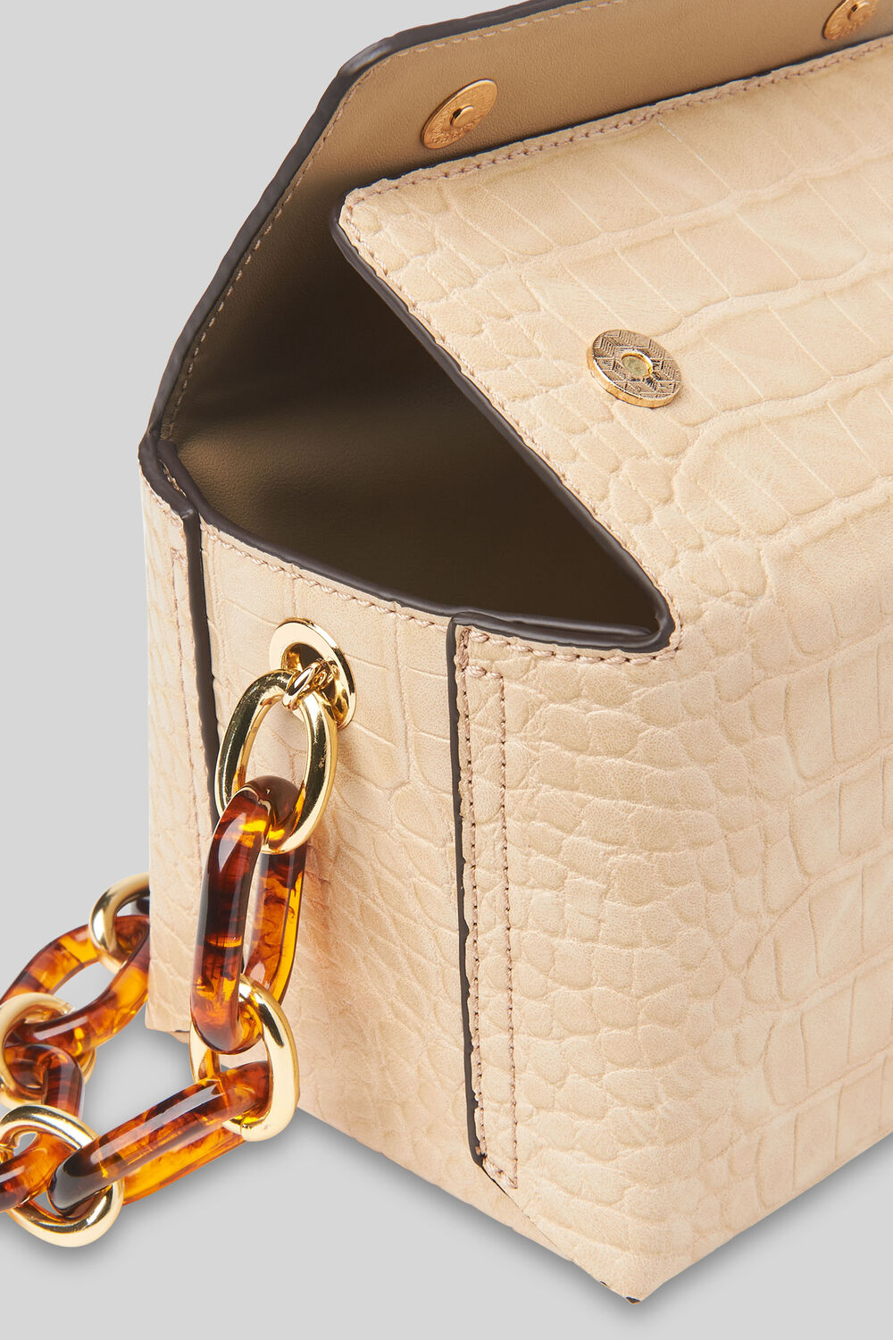 Bay Mini Croc Cube Bag Beige