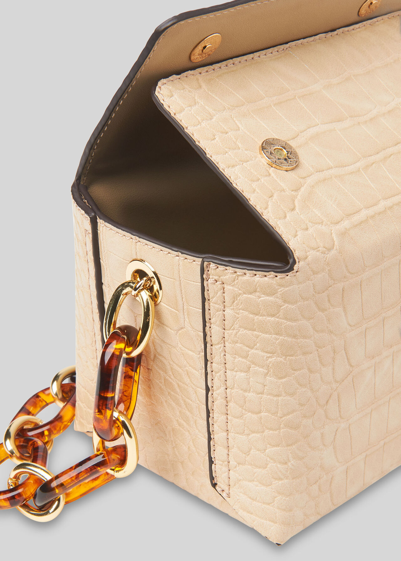 Bay Mini Croc Cube Bag Beige