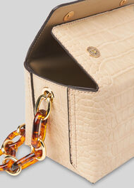 Bay Mini Croc Cube Bag Beige