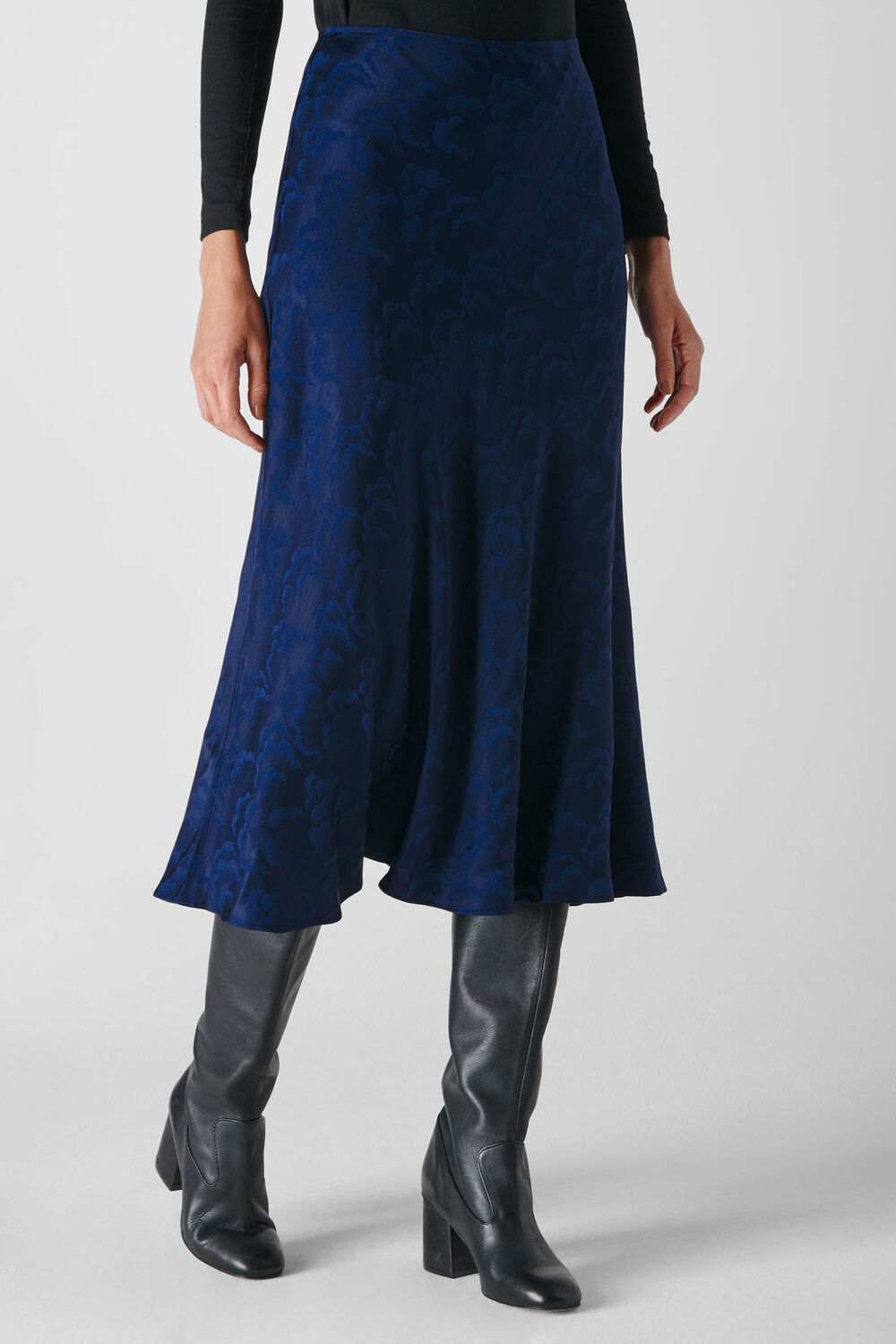 Cloud Jacquard Bias Skirt Navy