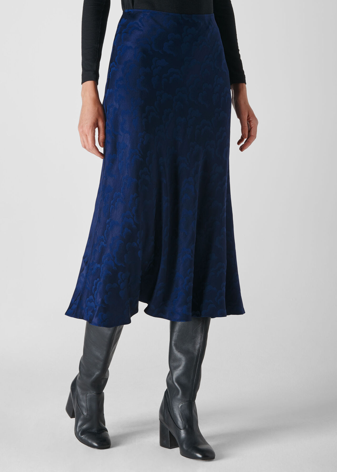 Cloud Jacquard Bias Skirt Navy