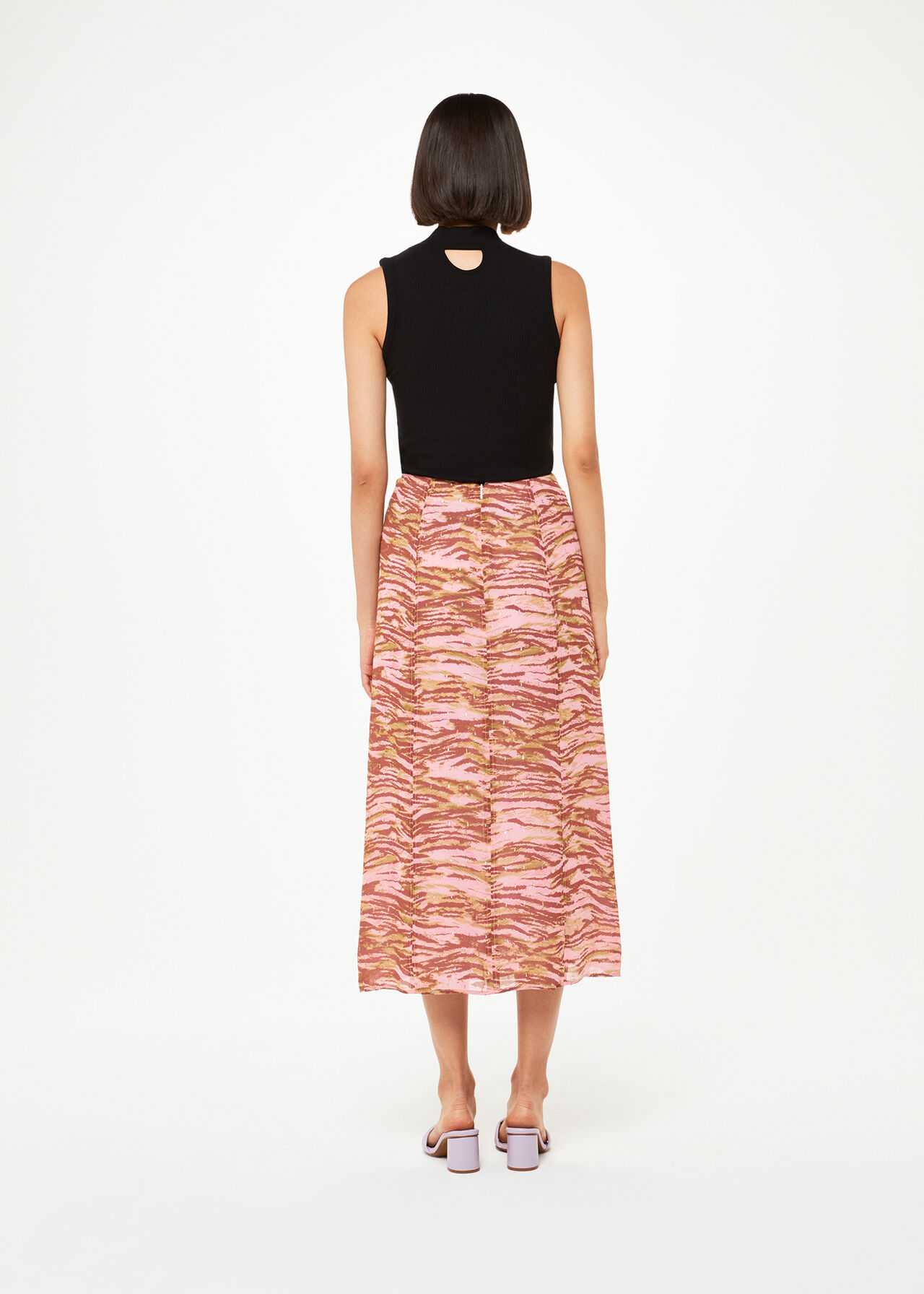 Pink/Multi Clouded Tiger Button Skirt | WHISTLES