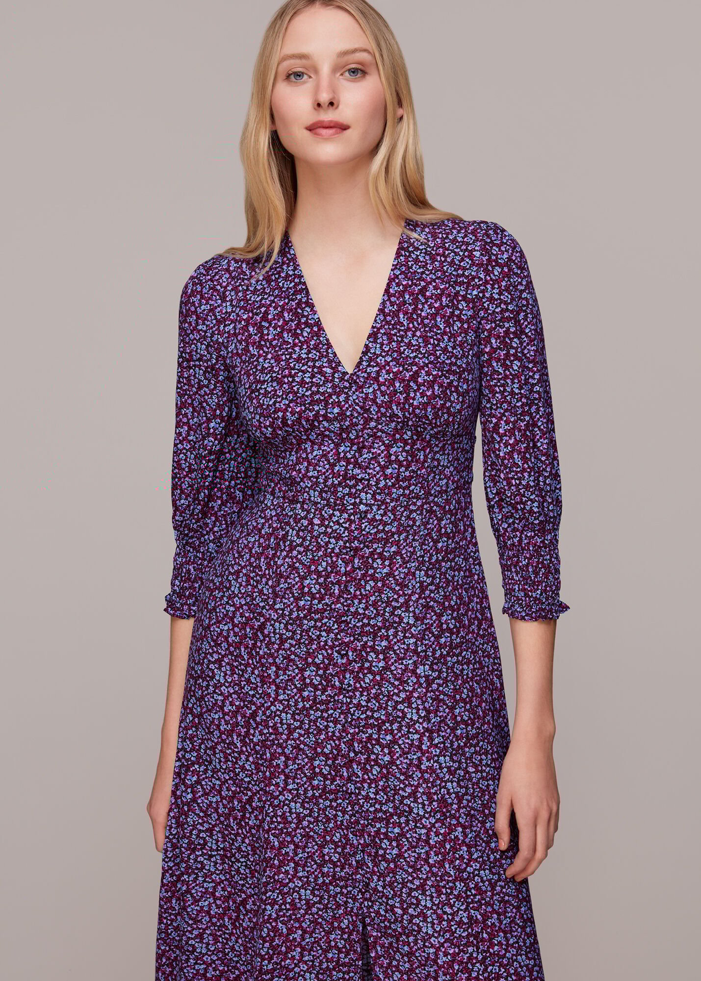 Whistles art sale floral wrap dress