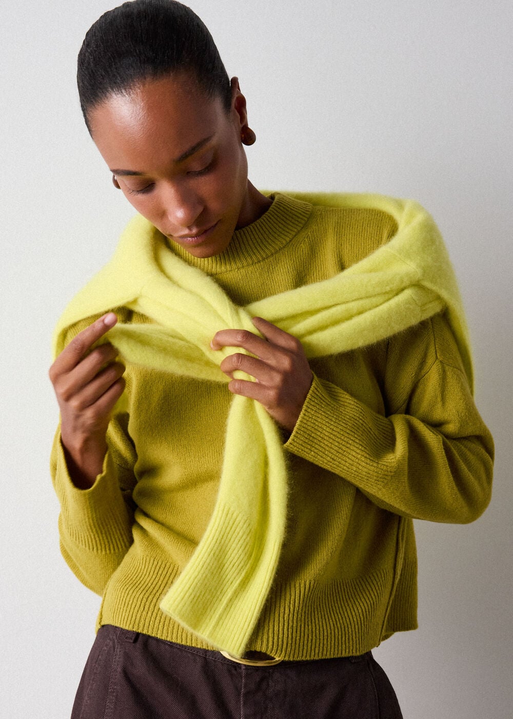 Yellow Wool Seam Detail Crew Knit