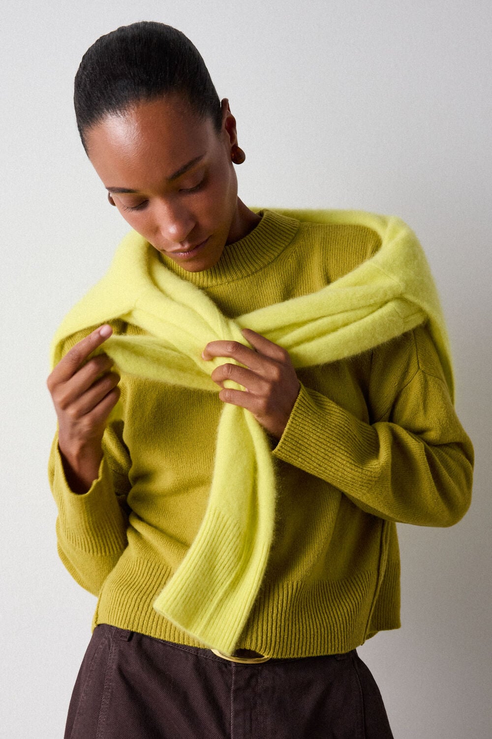 Yellow Wool Seam Detail Crew Knit
