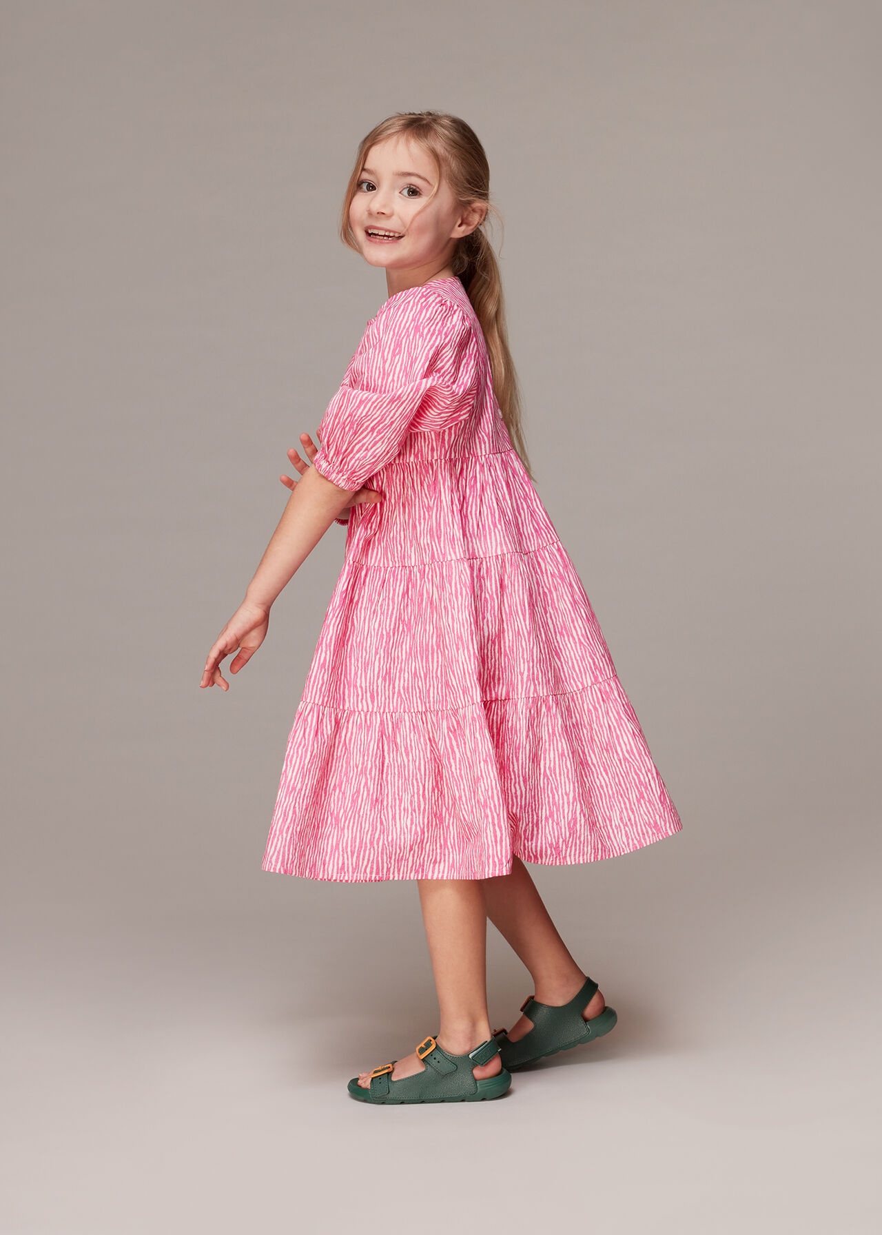 Pink/Multi Romy Uneven Lines Tiered Dress | WHISTLES | Whistles UK