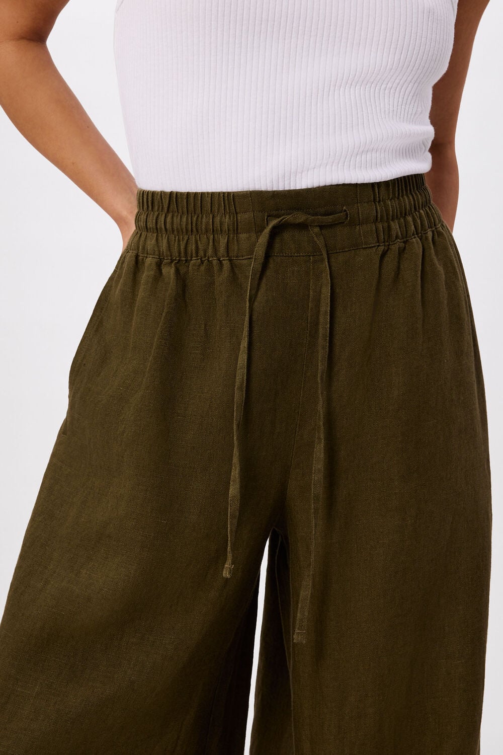 Petite Elasticated Linen Crop Trouser