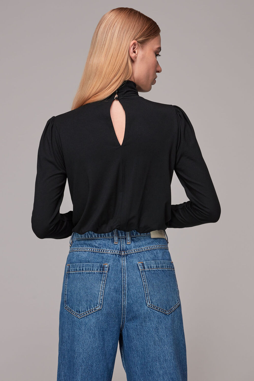 High Neck Ruched Sleeve Top