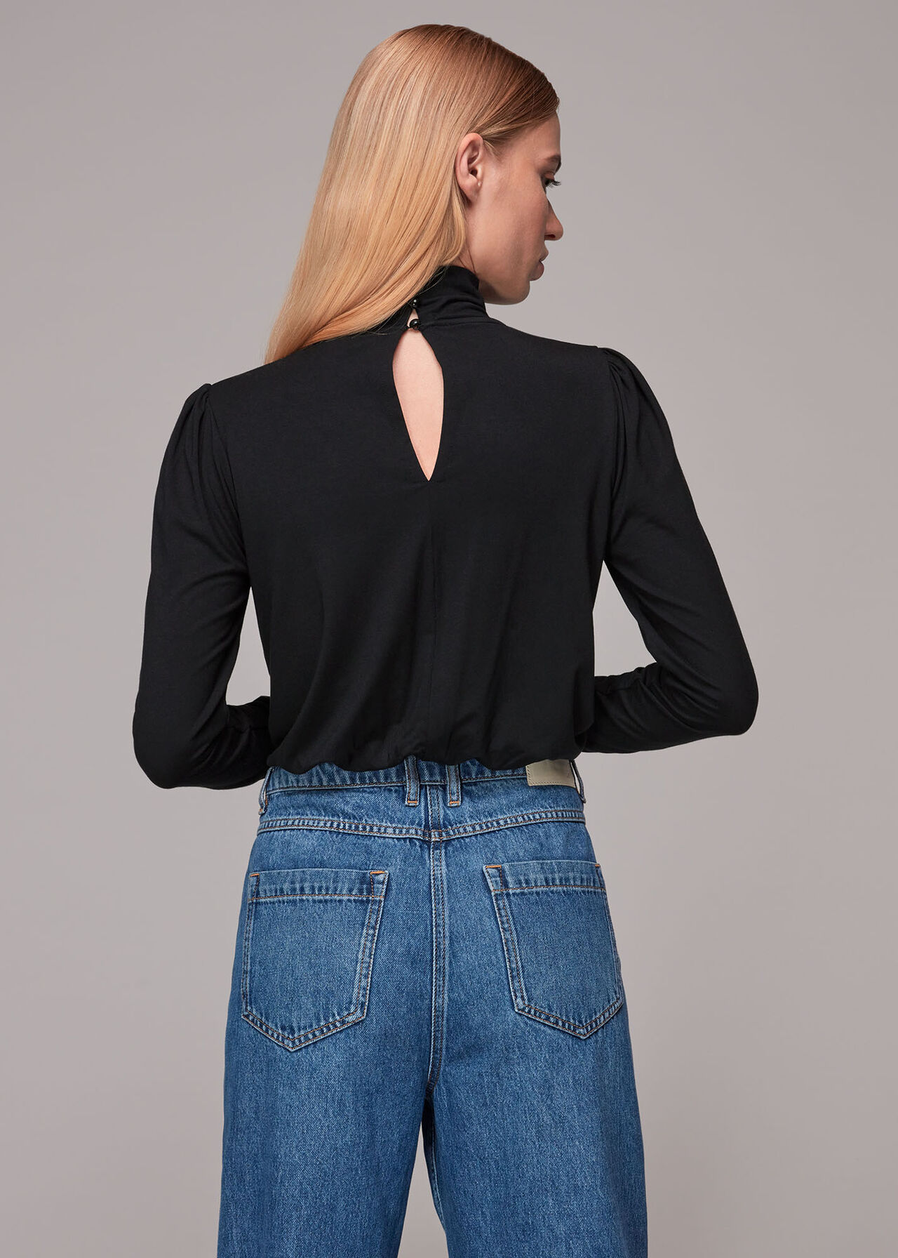 High Neck Ruched Sleeve Top