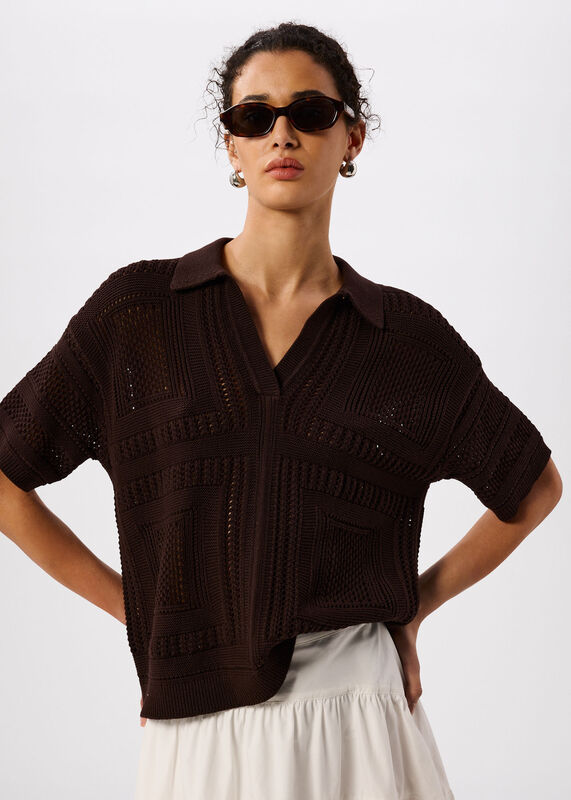 Chocolate Crochet Detail Cotton Polo