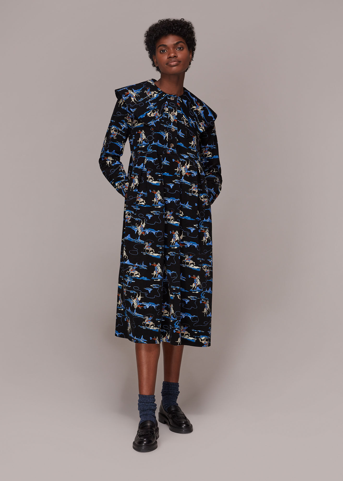 Multicolour Cowboy Print Cord Collar Dress WHISTLES Whistles UK