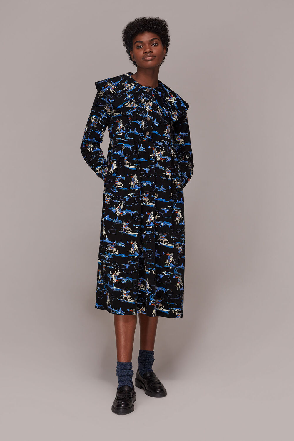 Cowboy Print Cord Collar Dress