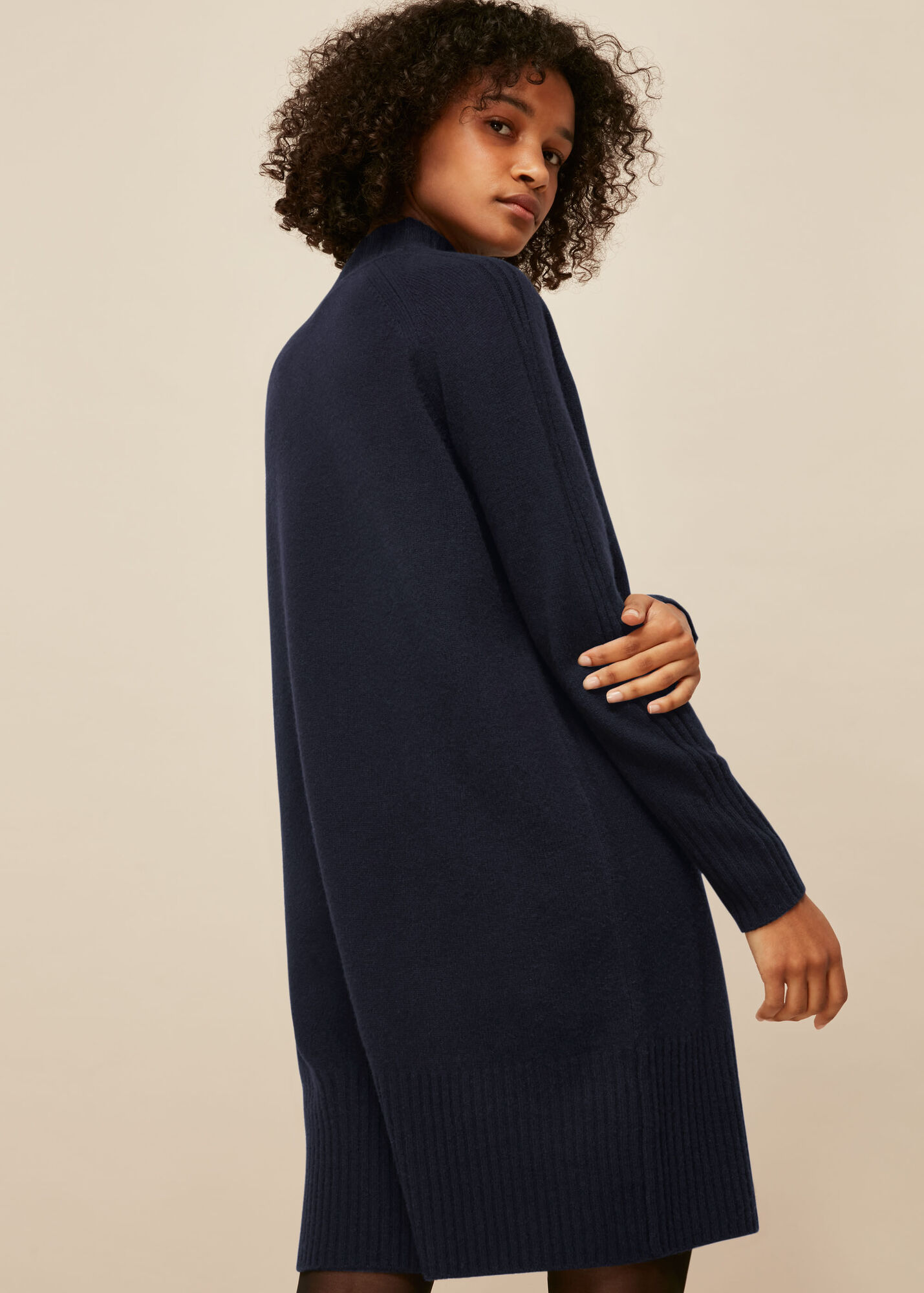 Navy Funnel Neck Knitted Dress WHISTLES