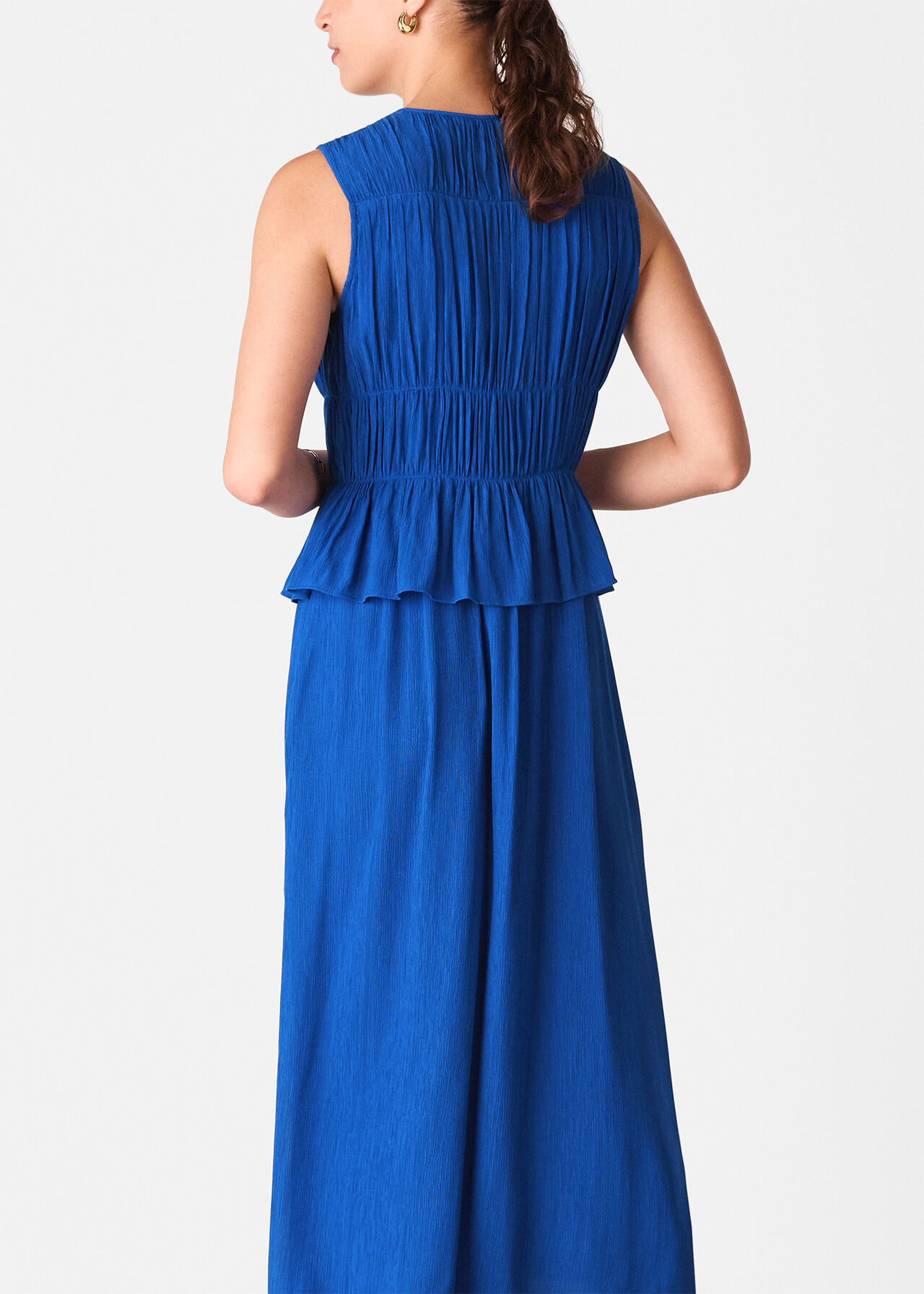Shirred V Neck Midi Dress
