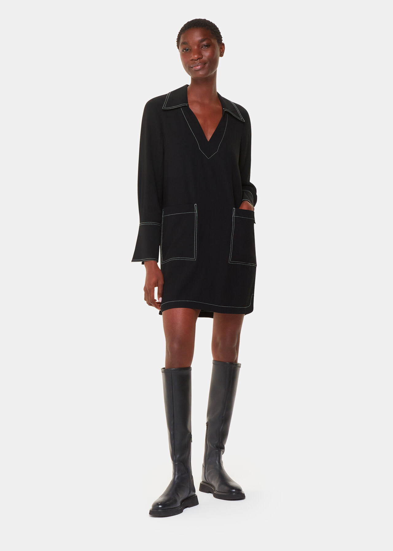 Topstitch Detail Shirt Dress