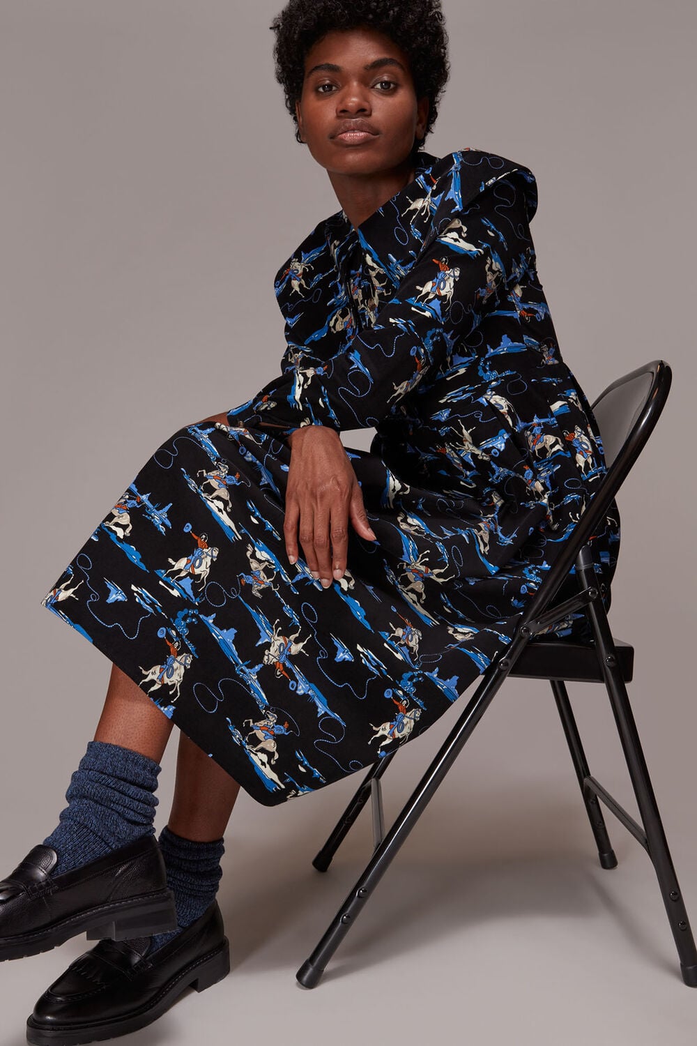 Cowboy Print Cord Collar Dress