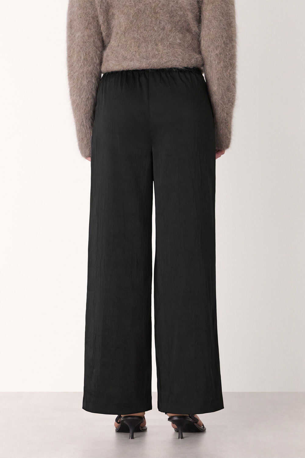 Black Textured Satin Pintuck Trouser