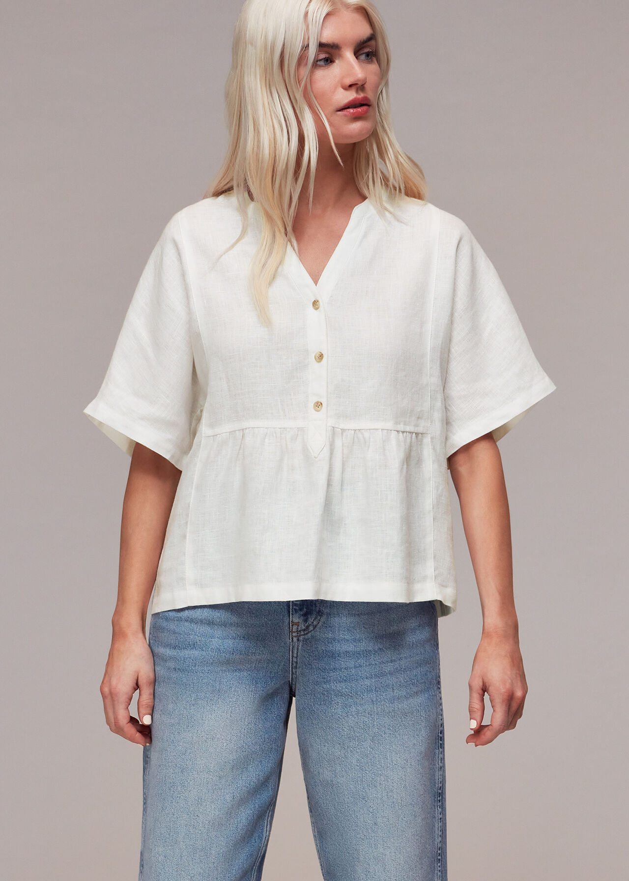 Petite Hannah Linen Peplum Blouse