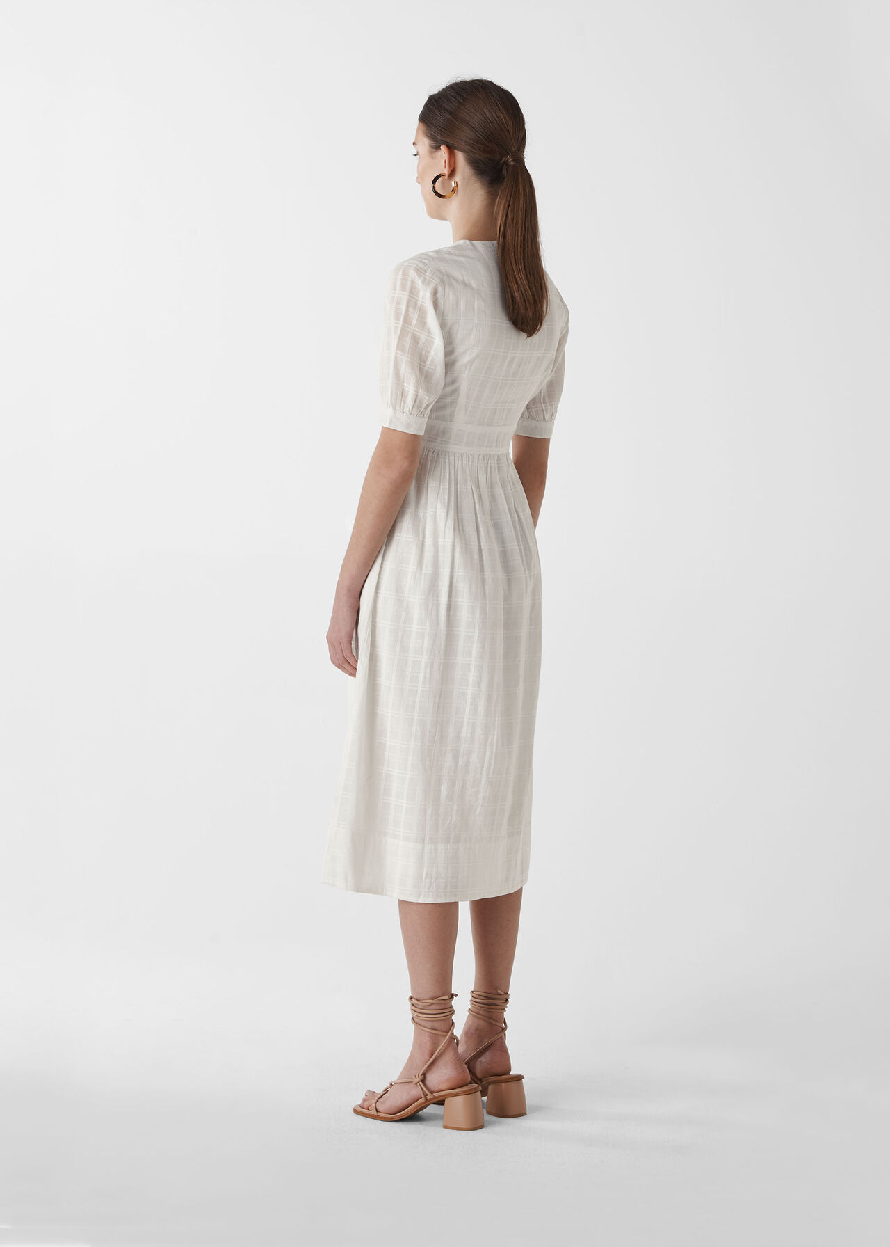 Check Button Through Dress Ivory/Multi