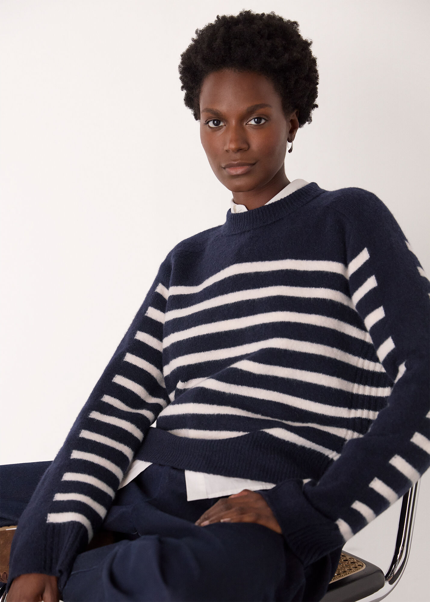 Navy/Multi Wool Mix Contrast Stripe Knit | WHISTLES | Whistles ROW |