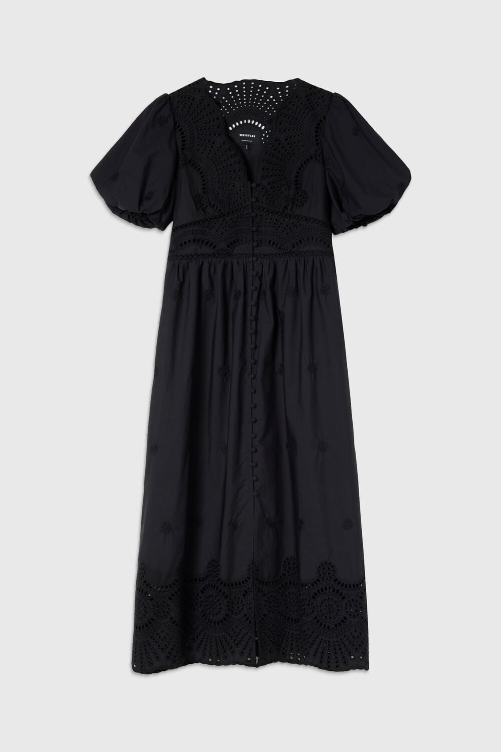 Black Petite Cotton Broderie V Neck Dress