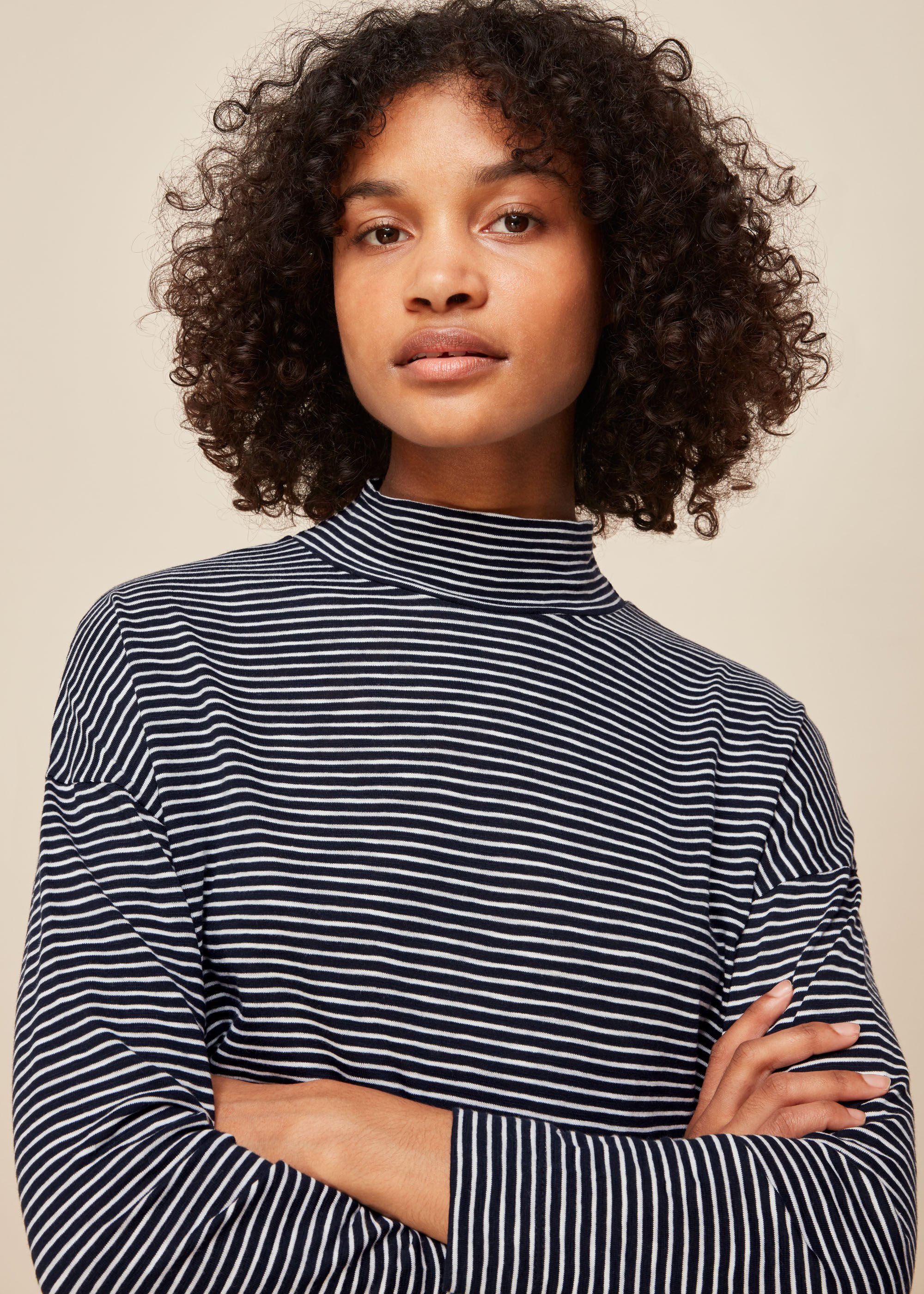 High neck outlet striped top