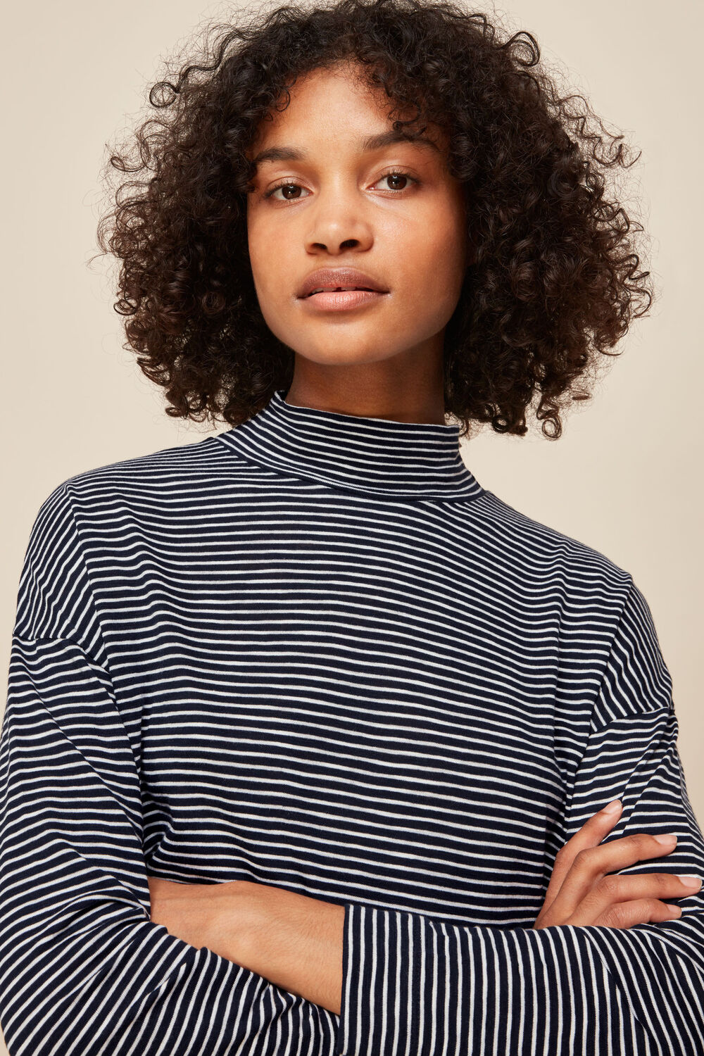 Stripe High Neck Relaxed Top
