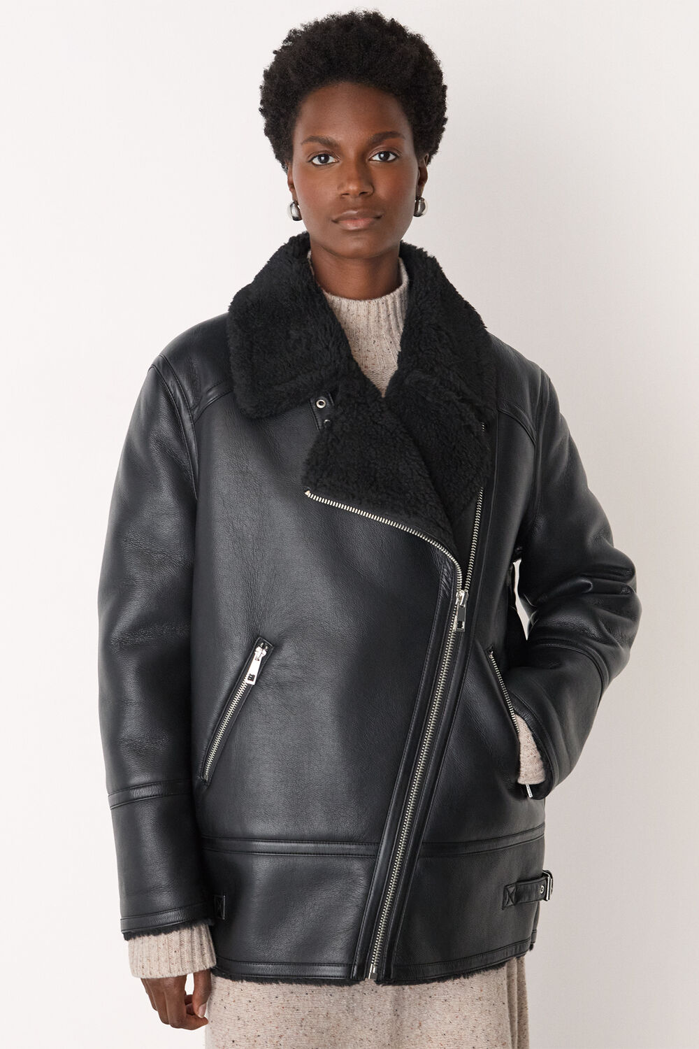 Black Faux Fur Aviator