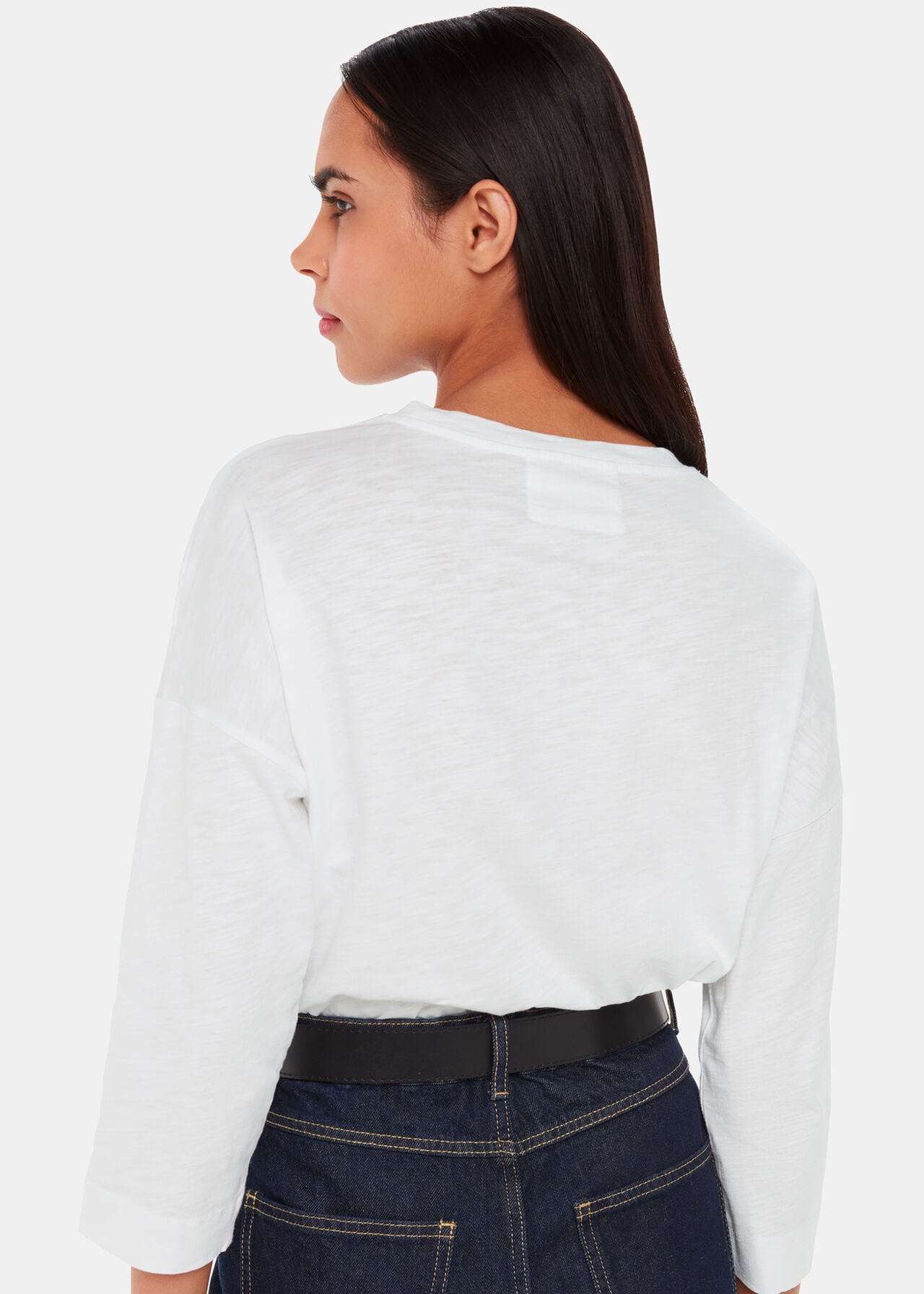 White Long Sleeve Top with Pocket 100 Cotton Whistles Whistles US