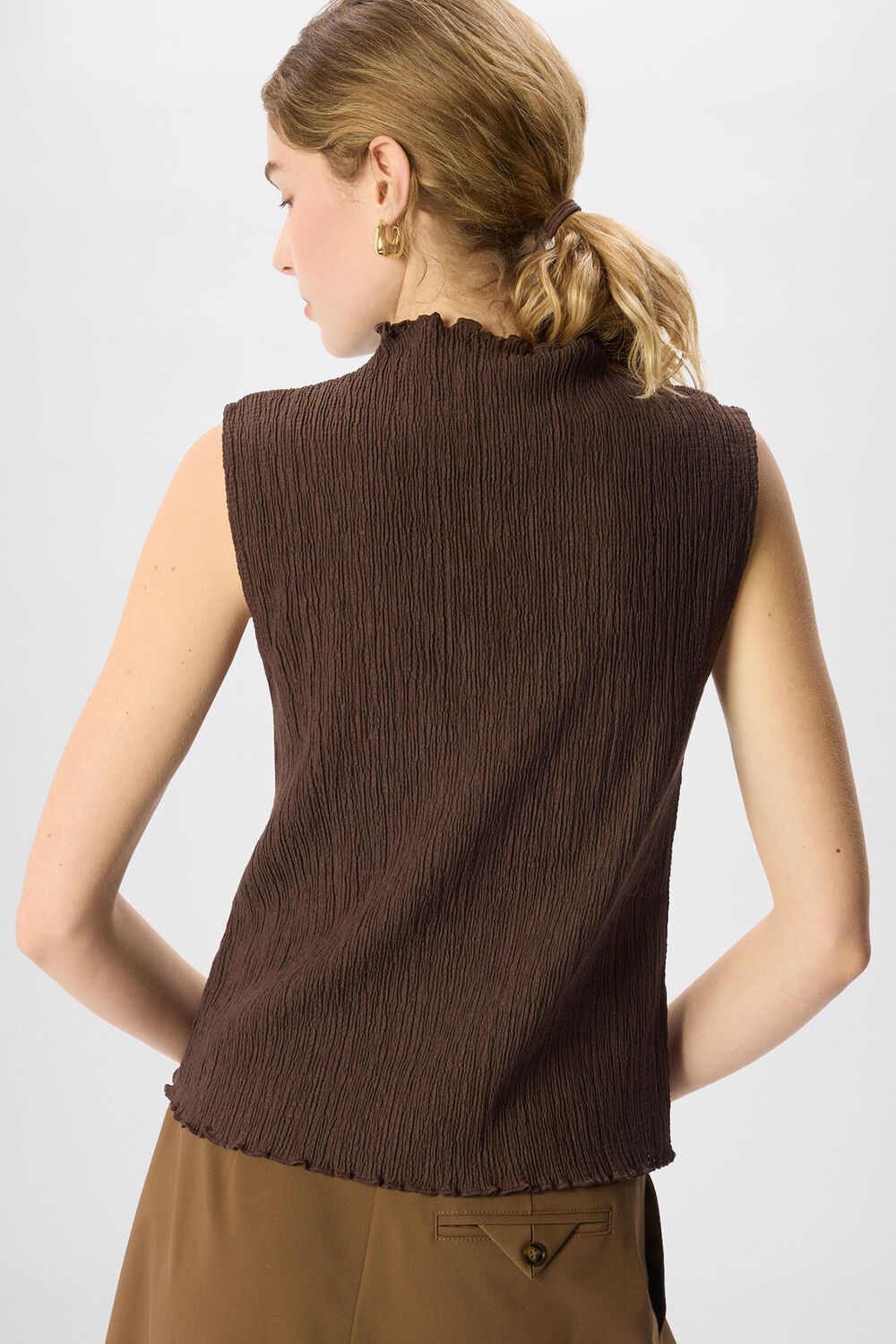 Brown Textured Sleeveless Top