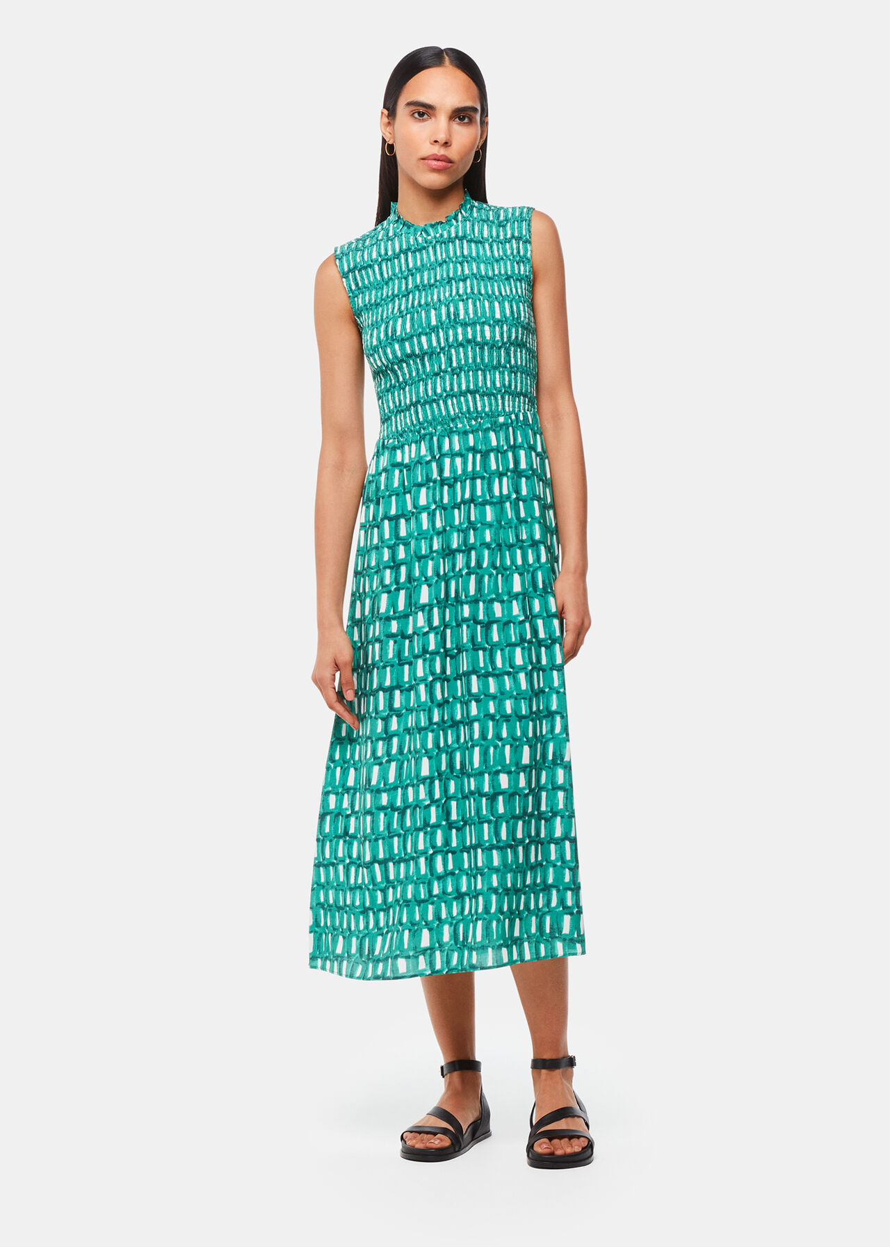 Green/Multi Linked Smudge Heidi Dress | WHISTLES | Whistles UK