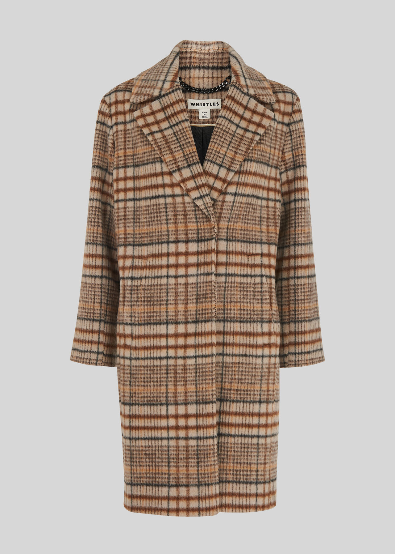 Mara Drawn Cocoon Check Coat Multicolour