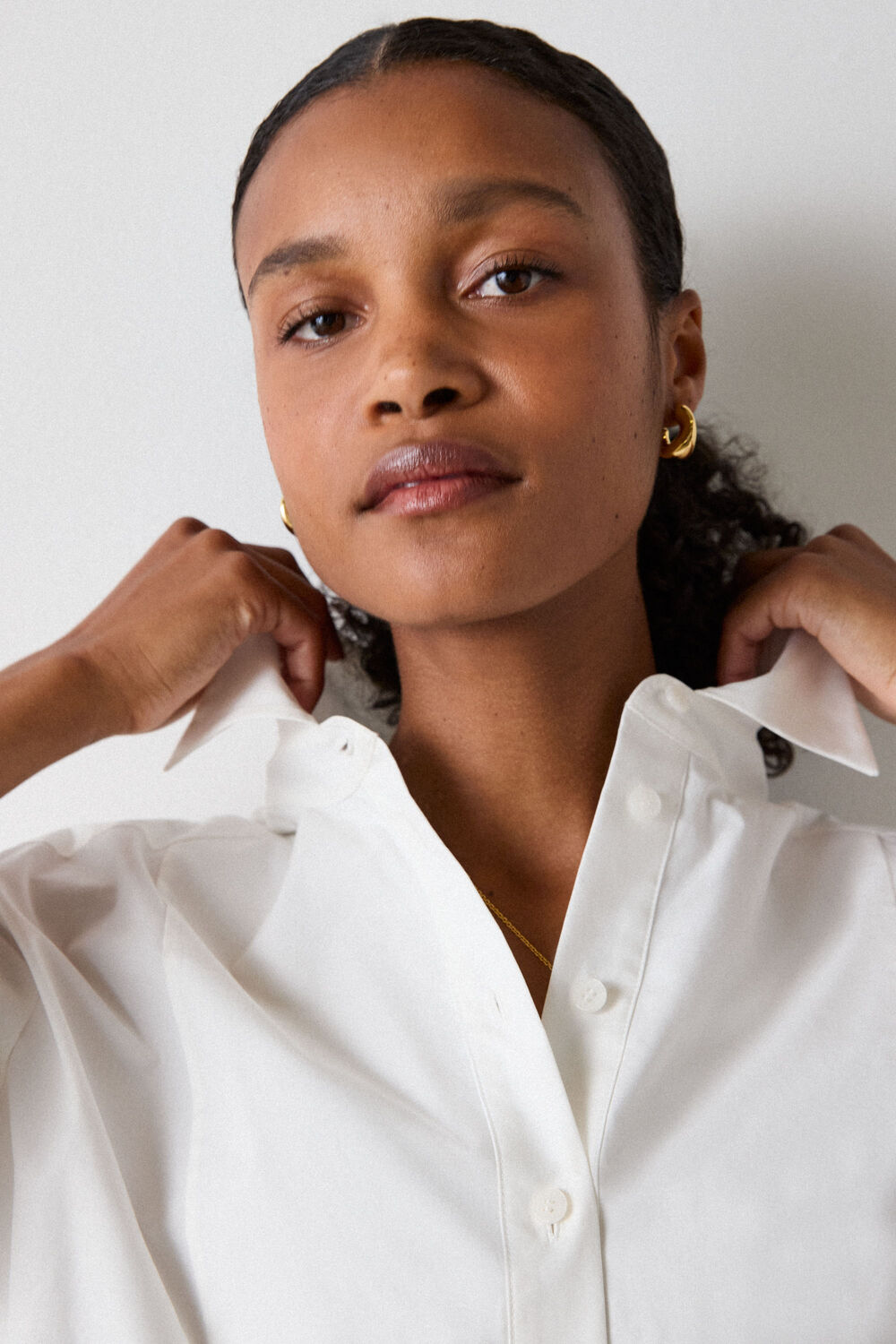 White Bib Detail Cotton Poplin Shirt