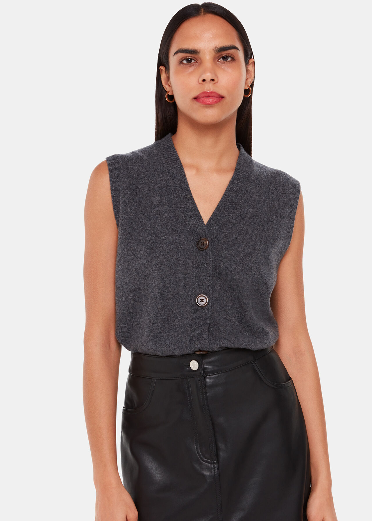 Leather Front Split Midi Skirt