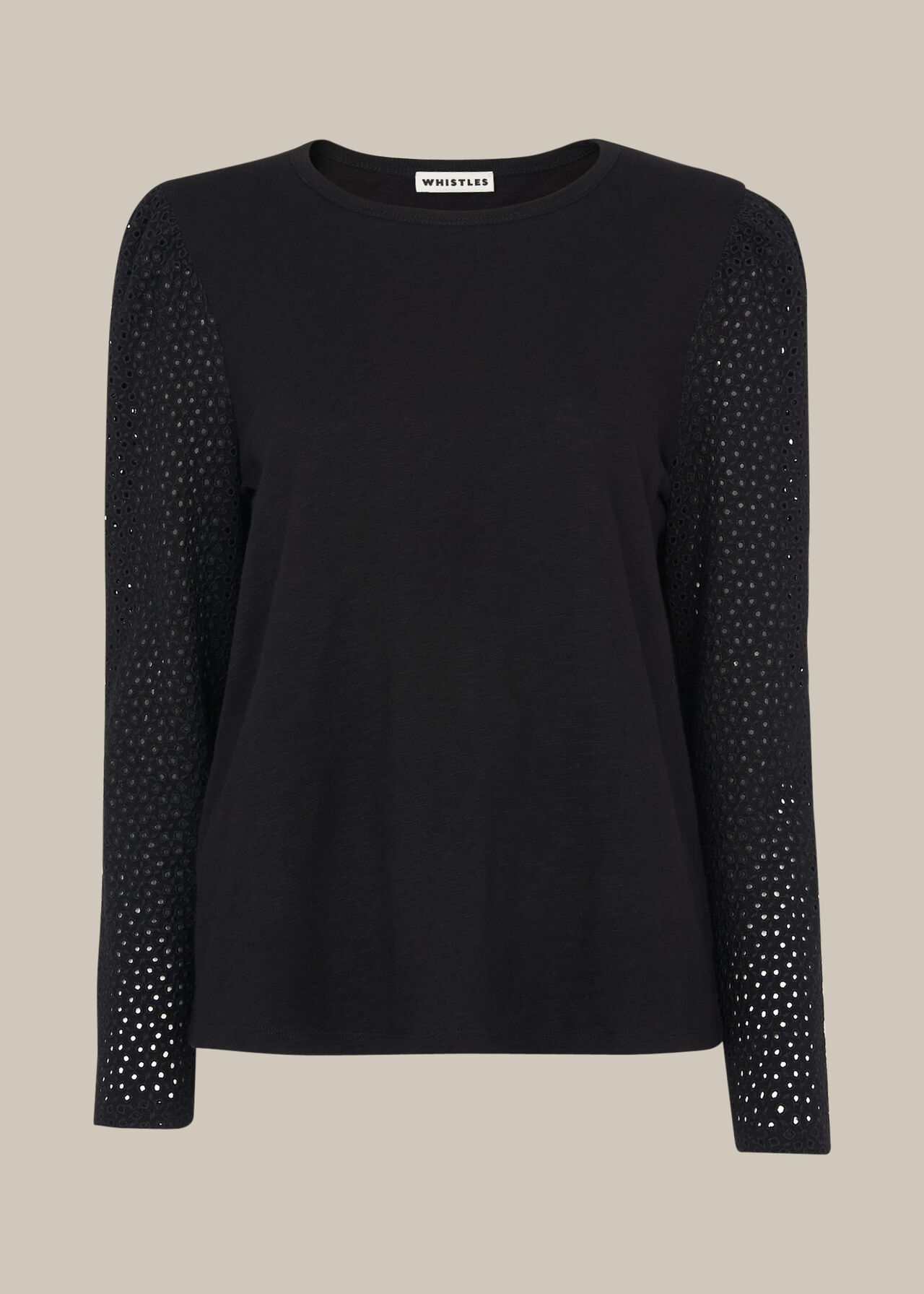 Black Long Sleeve Broderie Top | WHISTLES