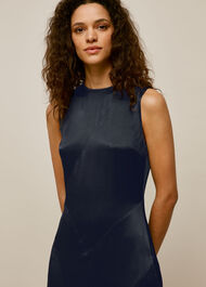 Satin Panelled Midi Dress Navy