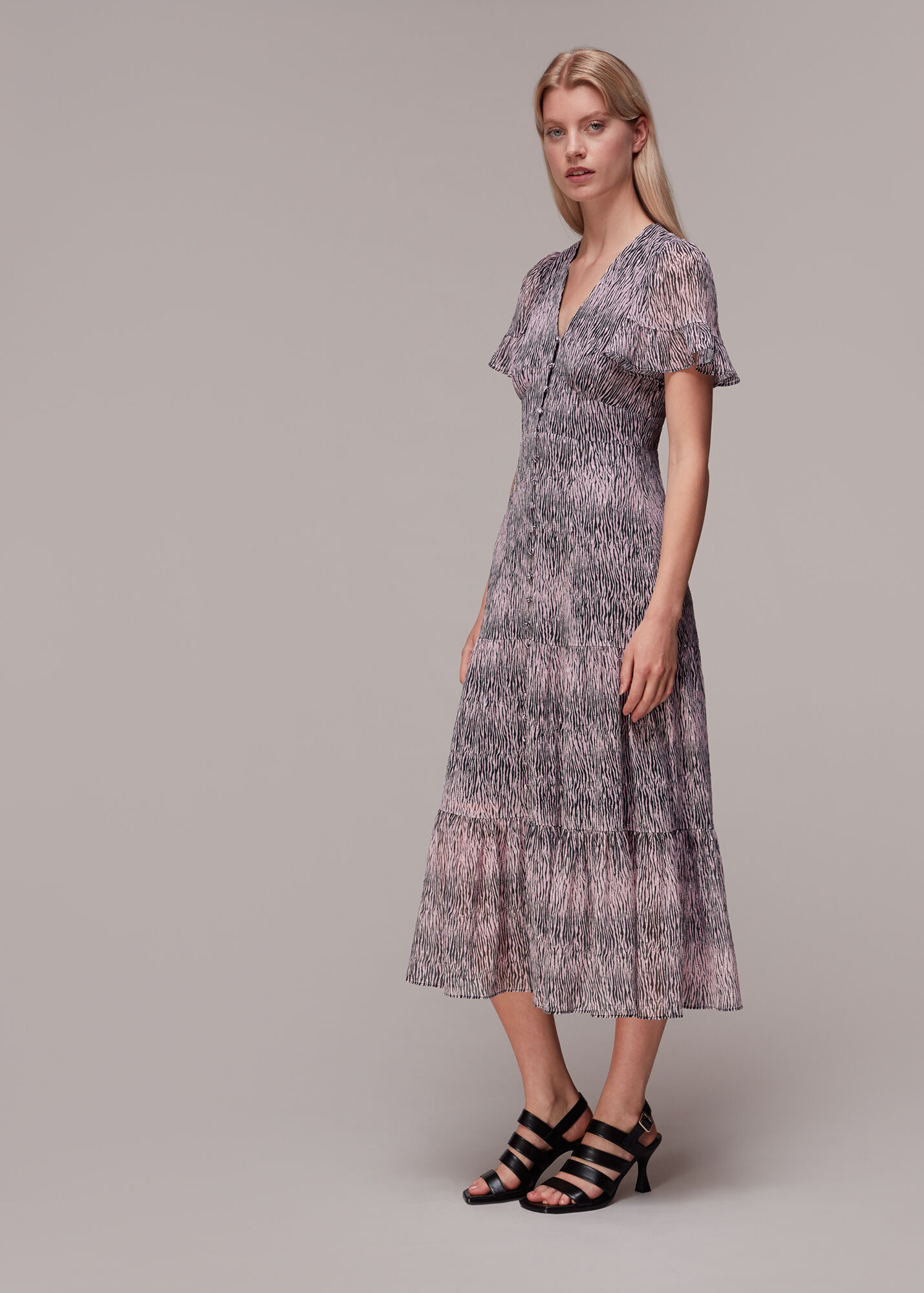 Pink/Multi Tiger Dobby Midi Dress WHISTLES