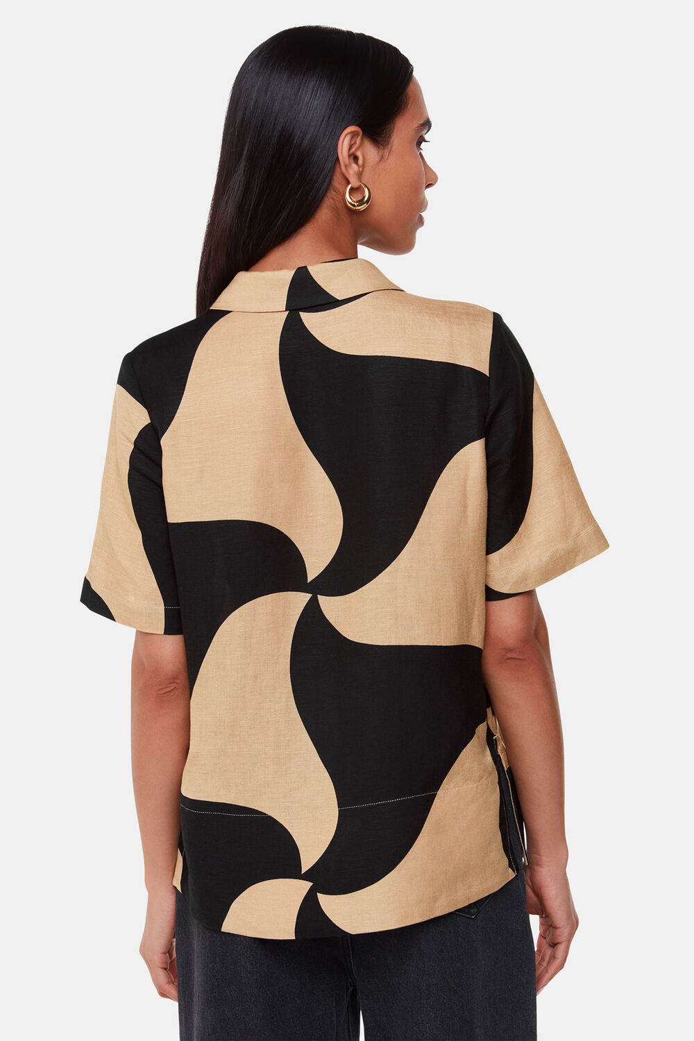 Black Swirl Linen Blend Shirt