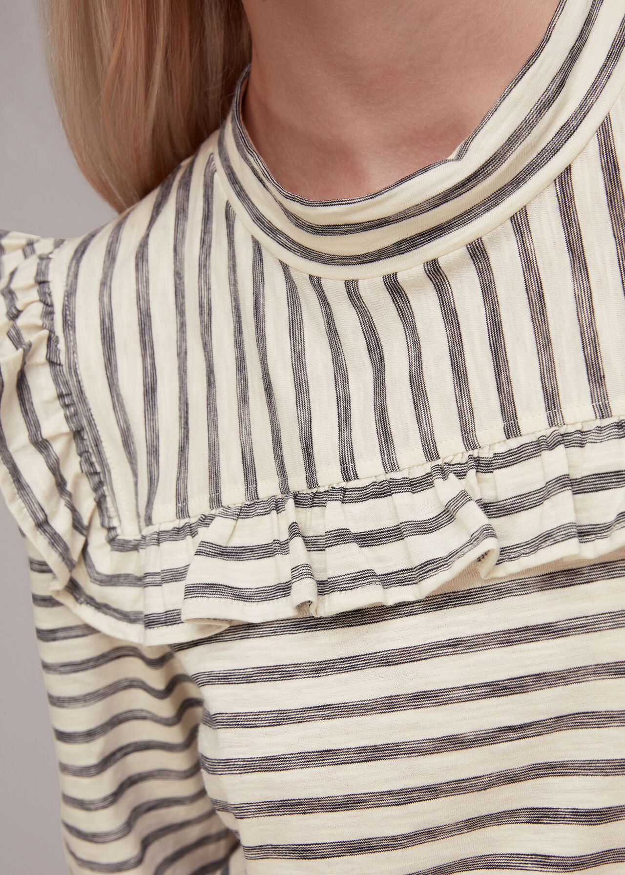 Stripe Yoke Frill Detail Top