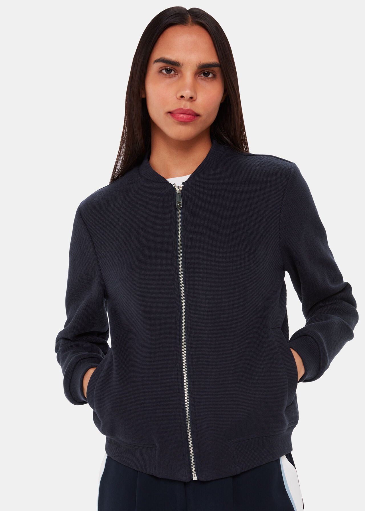 Navy Jersey Bomber Jacket WHISTLES Whistles UK