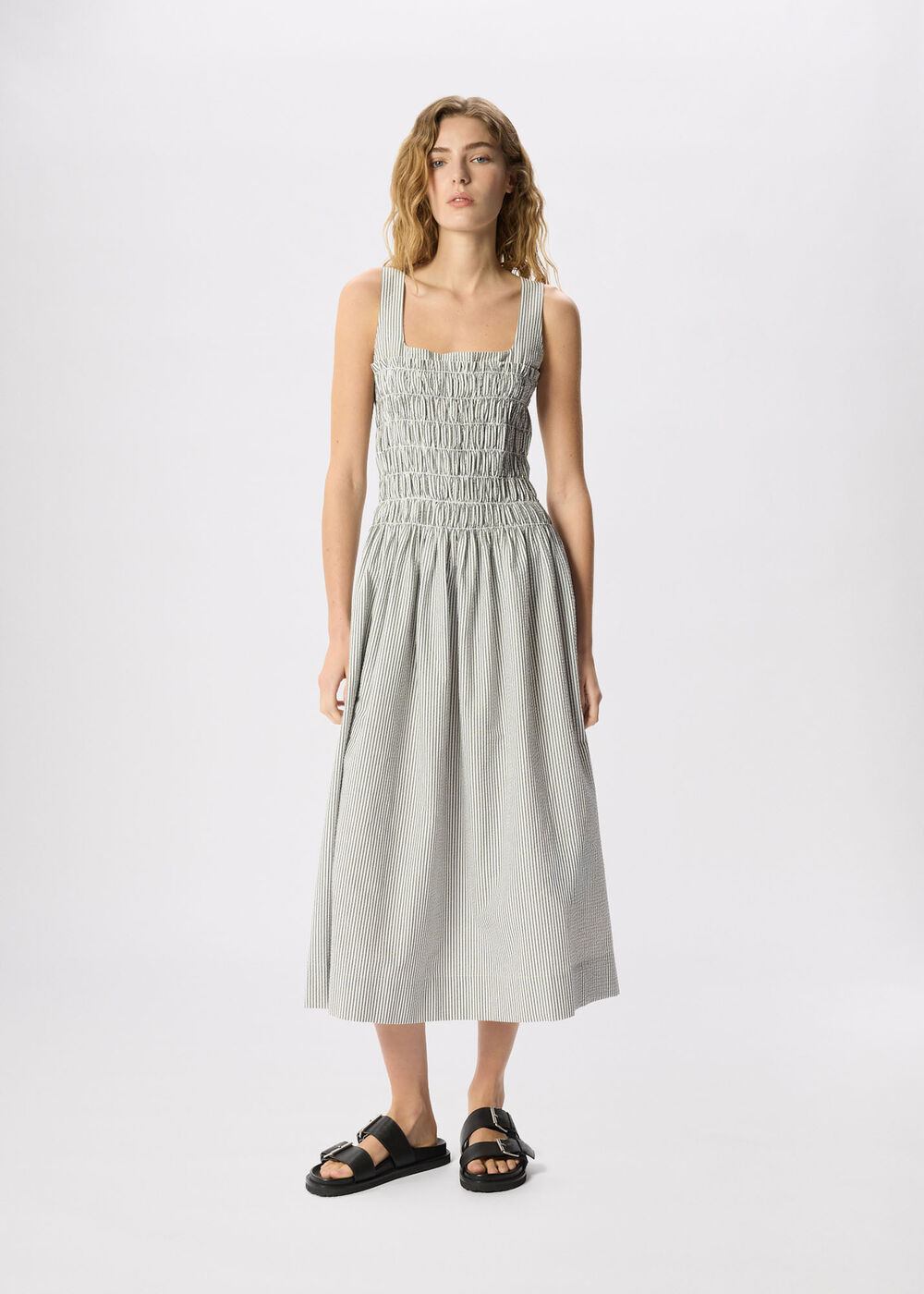 Seersucker Ruched Bodice Dress