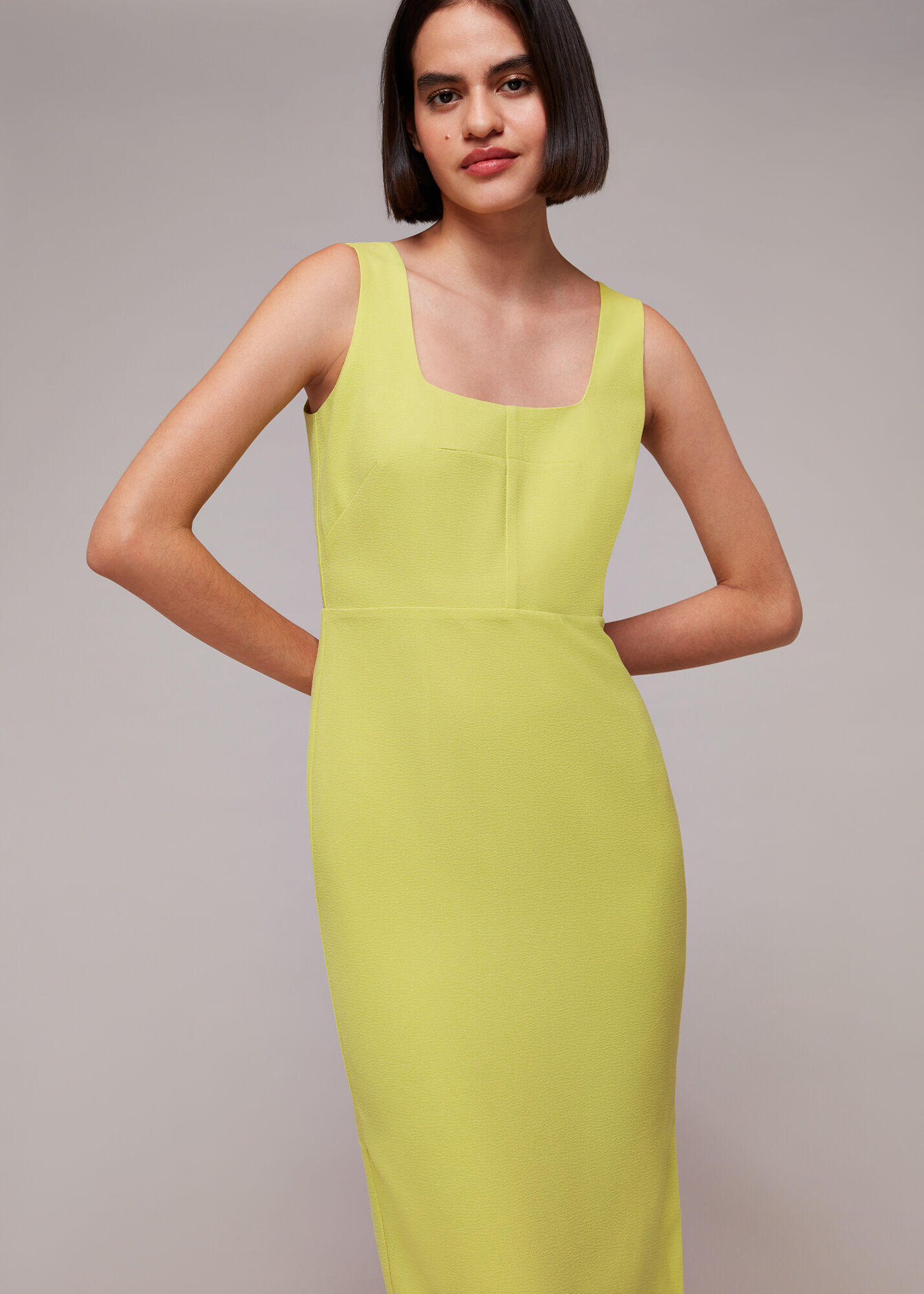 Lime Elenor Square Neck Midi Dress WHISTLES