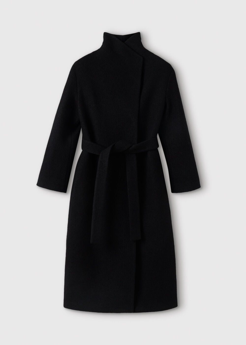 Black Morgana Wool Funnel Wrap Coat