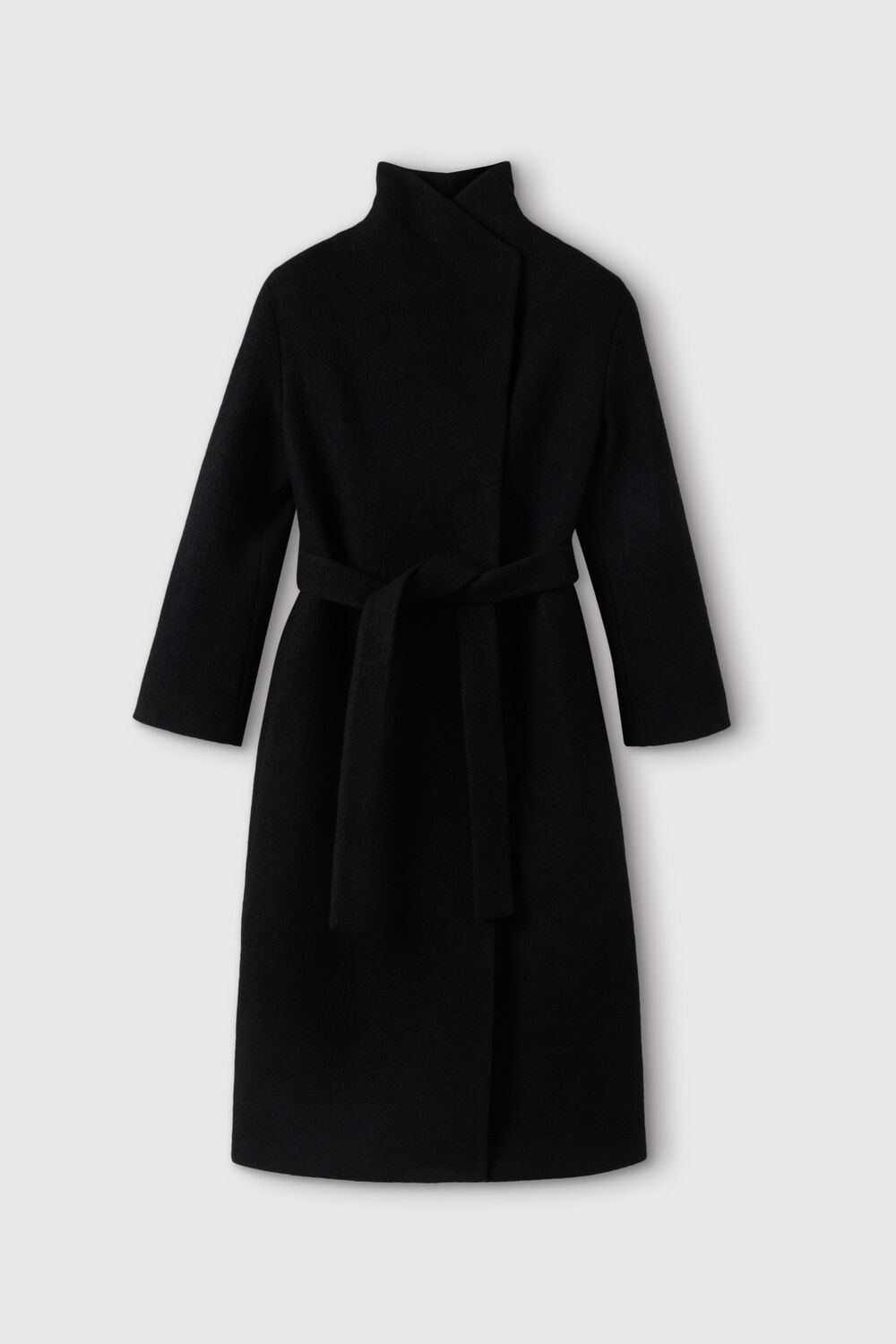 Black Morgana Wool Funnel Wrap Coat