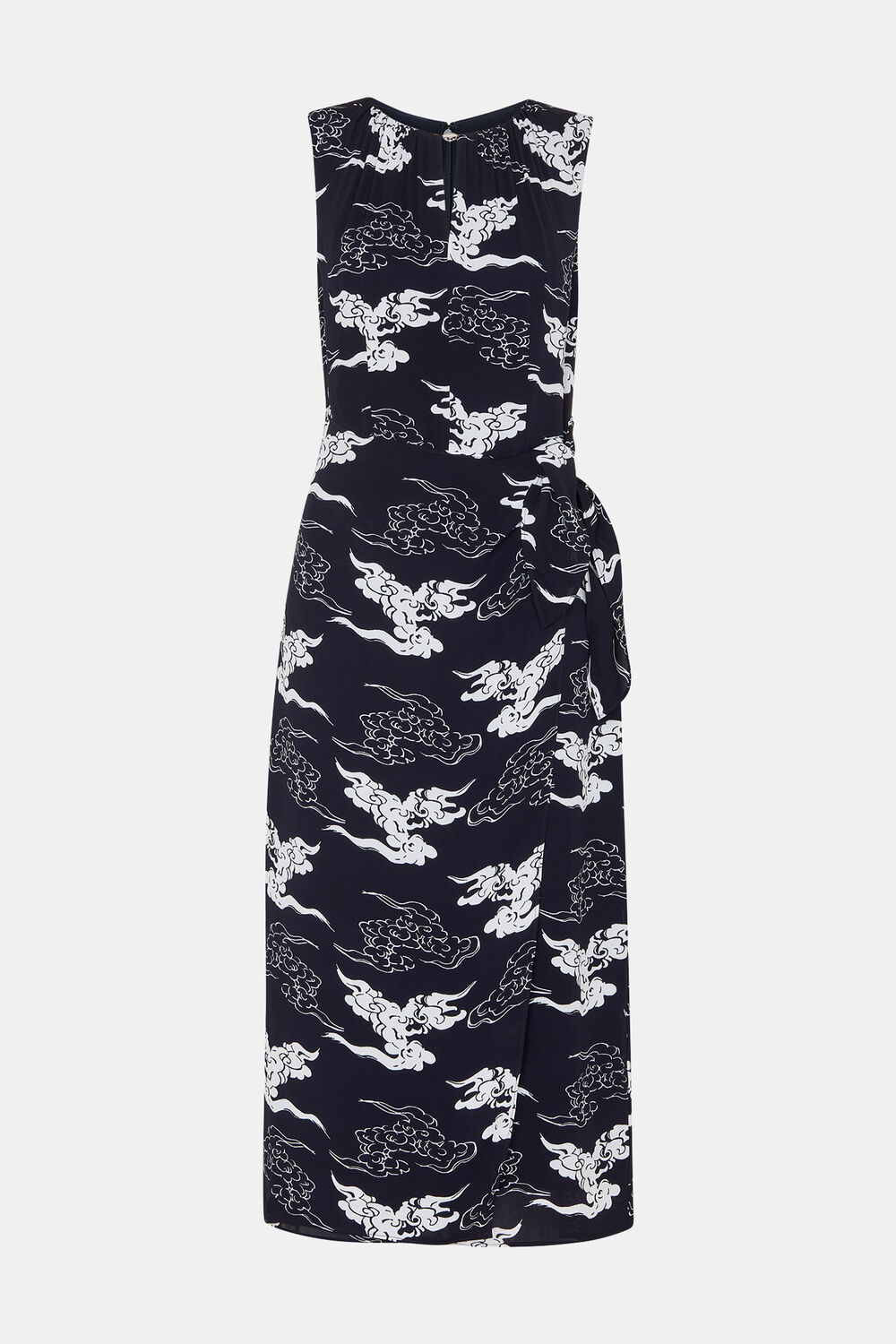 Navy Cloud Tie Waist Midi Dress