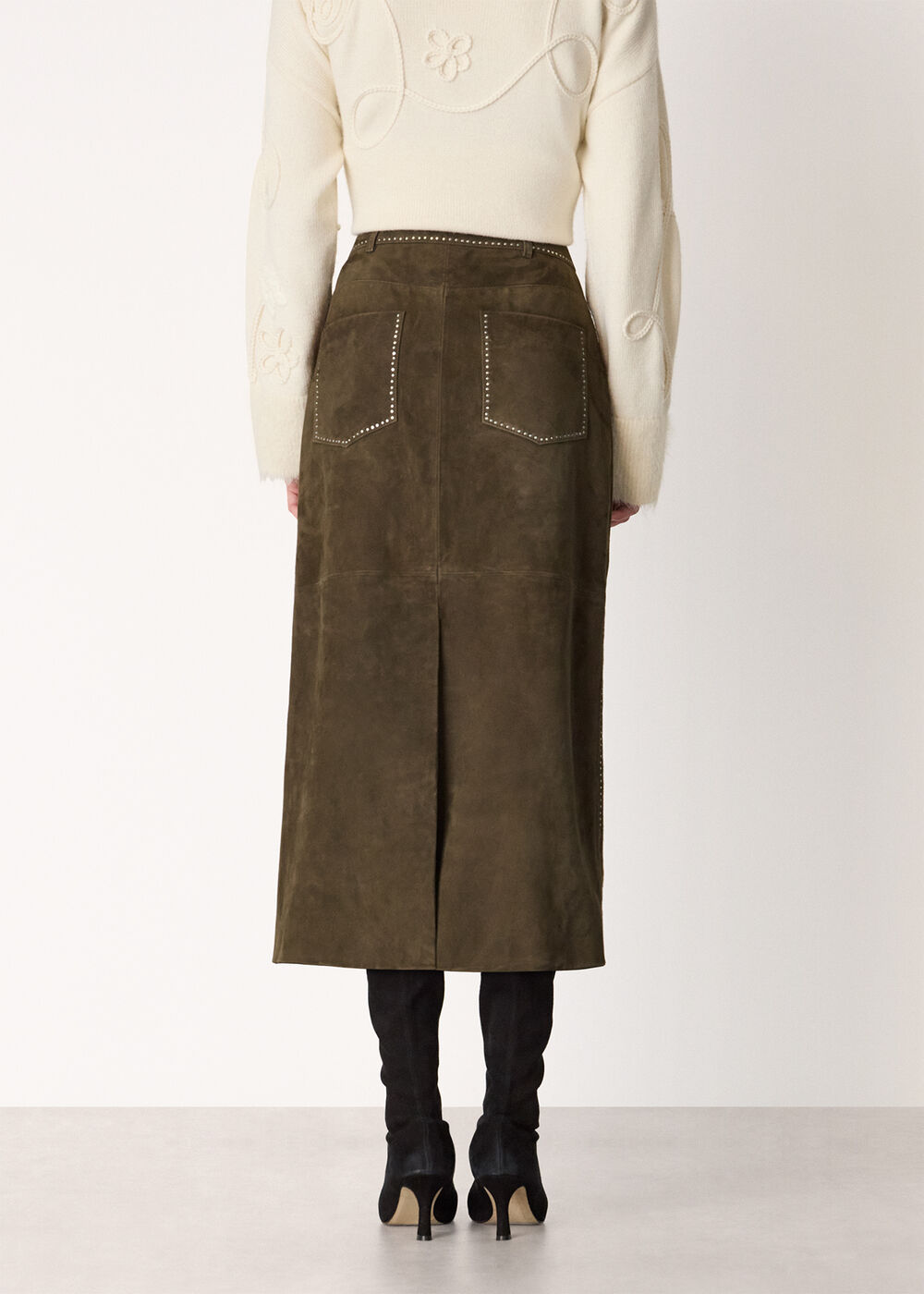 Suede Studded Column Skirt