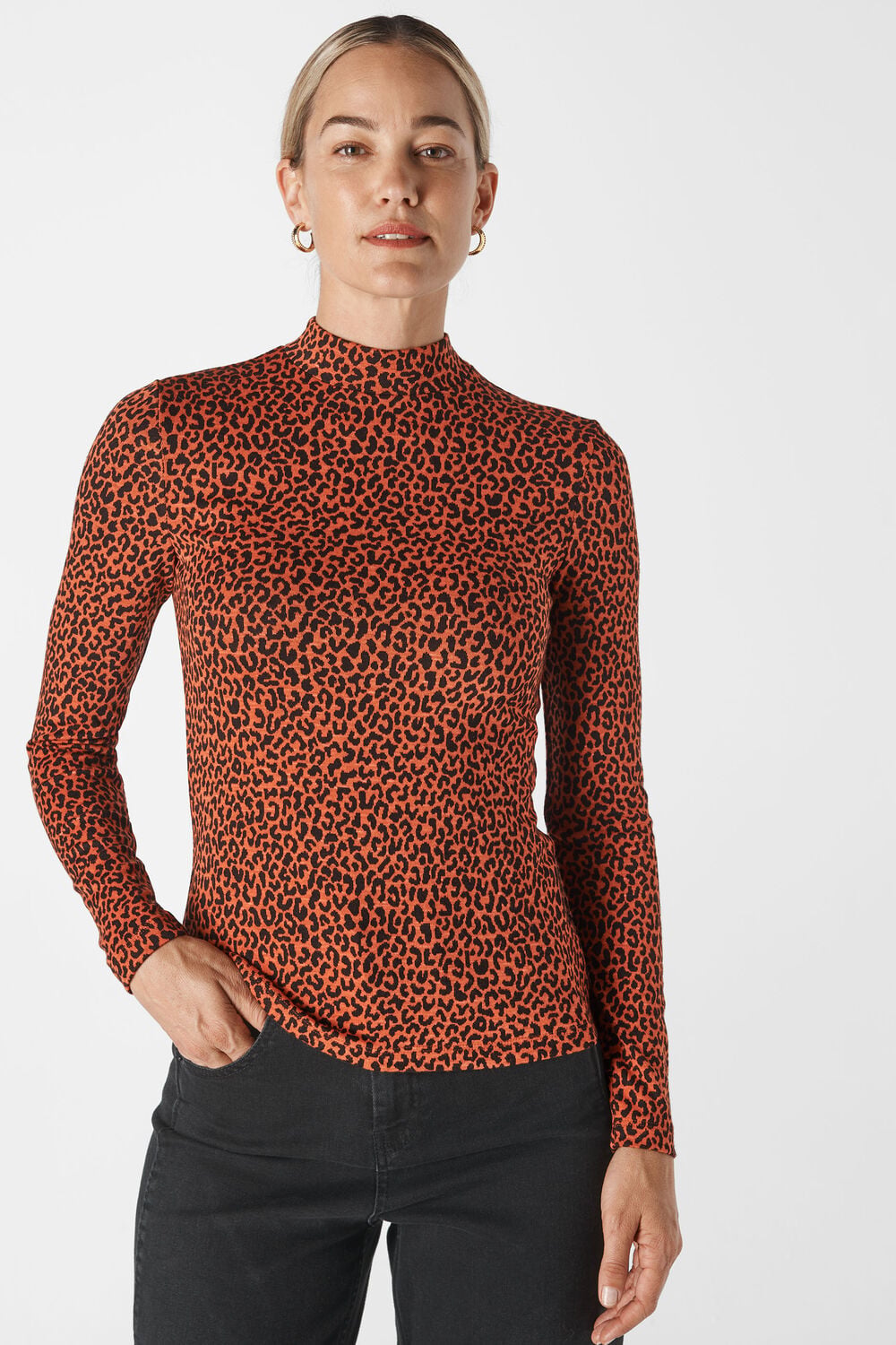 High Neck Animal Jacquard Top Orange/Multi