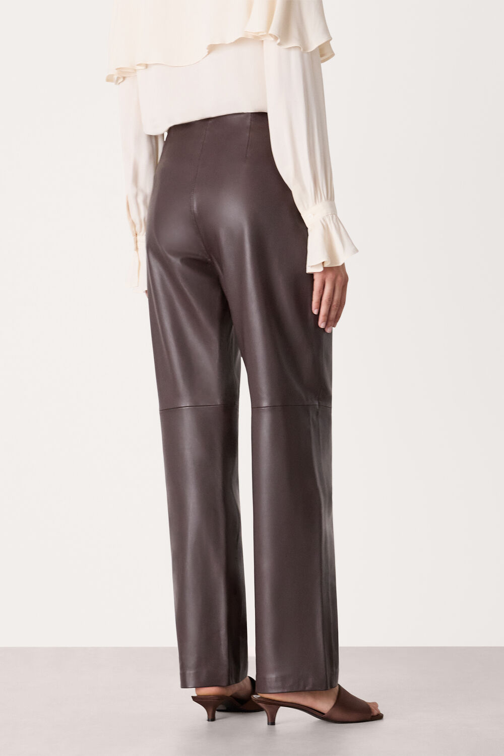 Chocolate Flat Front Leather Pants&nbsp;