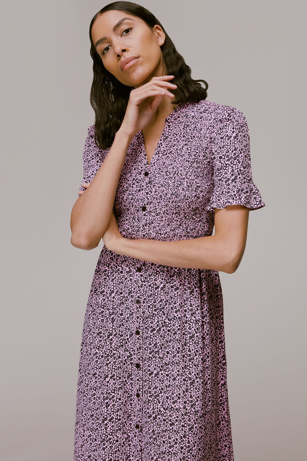 Aria Flower Stamp Midi Dress